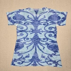 Before+Again Womens Burnout Graphic T Shirt Blue Medium Made USA